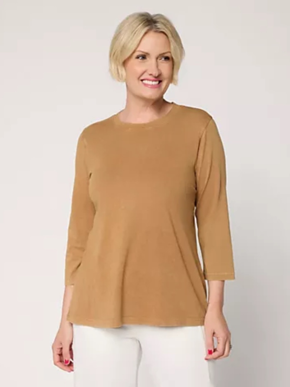 LOGO by Lori Goldstein Stitch Detail 3/4-Slv Top sunfade wash, Sz M